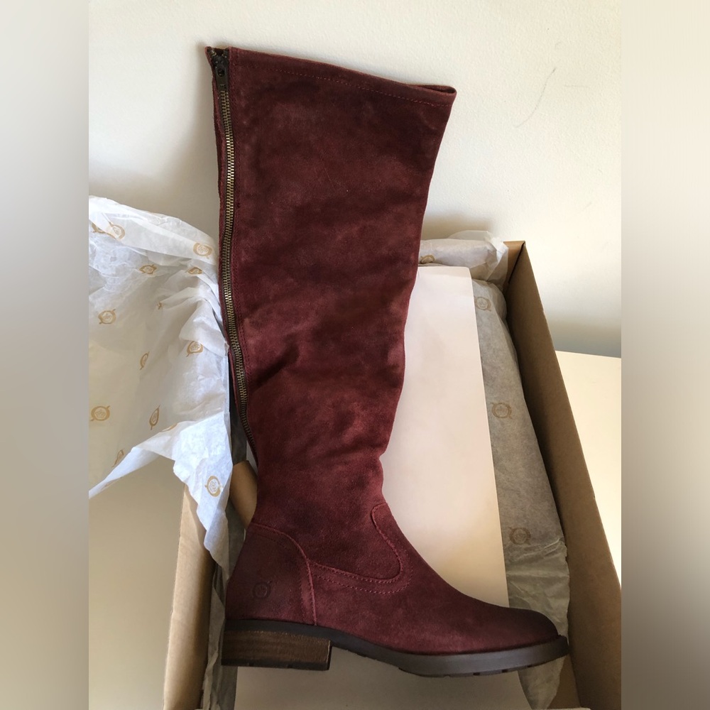 NEW Born Borman Dark Red Brick Distressed Leather Knee High Boots